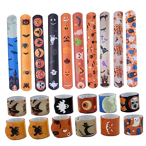 CIYODO 100 Stück Teiliges Halloween Slap Bracelet mit Zufälligen Mustern Langlebig und Bequem Einfach Anzulegen Partyzubehör und Mitgebsel für Kindergeburtstag Karneval und Halloween von CIYODO