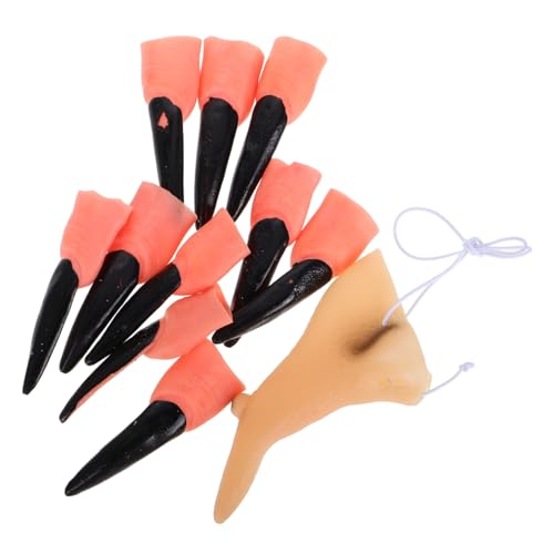 CIYODO 11 Stück Halloween Hexennase mit Schwarzen Zombie Fingernägeln Teiliges für Gruselige Hexen und Vampirkostüme Langlebige Leichte Party Requisiten für Fasching und Cosplay von CIYODO