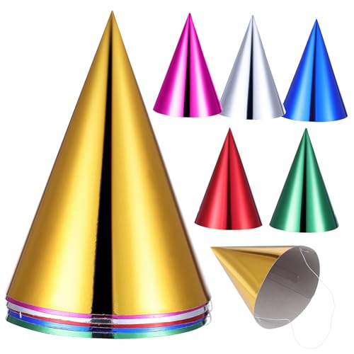 CIYODO 12 Stück Partyhüte aus Papier Metallic Hüte für Geburtstagsfeiern Kinderpartys Hochzeiten Wiederverwendbar Gold Silber Rot Grün Blau von CIYODO
