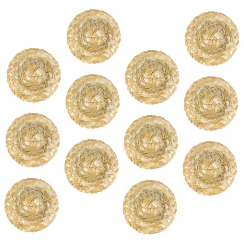 CIYODO 12 Stück Puppenstrohhut Mini handgestrickter Strohhut Mini-Strohhüte zum Basteln kleine handwerkliche Strohhüte Reisstange von CIYODO