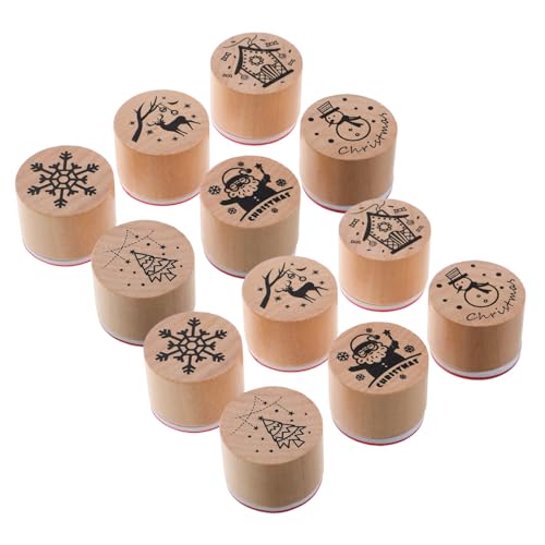 CIYODO 12 Stück Teiliges Holzstempel Weihnachten mit Santa Schneeflocken und Rentiermotiven Scrapbooking Stempel für Kartenherstellung und Weihnachtsdeko Langlebig und Sicher von CIYODO