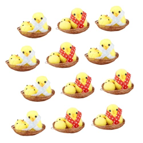 CIYODO 12 Stück Teiliges Mini Gelb Praktische Party Ornamente Dekorative Kleine Küken für Osterdekoration Zuhause und Büro von CIYODO