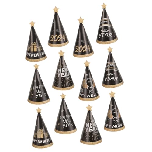 CIYODO 12 Stück Teiliges Year Eve Party Leichte Kleine Papier Kegelhüte mit Happy Year Design Partydekoration und Fotorequisiten für Silvesterfeier Festliche von CIYODO