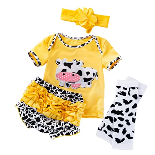 CIYODO 1Satz Reborn Kleidung Für Teiliges Outfit Mit Kurzarm Shirt Und Shorts Für Puppen Süßes Cartoon Design Mit Kuhmotiv von CIYODO