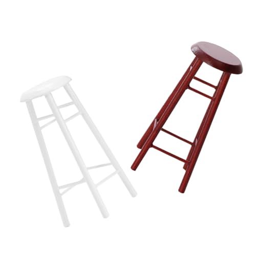 CIYODO 2 STÜCK Miniature Wooden Bar Stool für Puppenhaus DIY Hochstuhl Zubehör Weiß und Braun für Kreative Bastelprojekte und Miniatur Dekoration von CIYODO