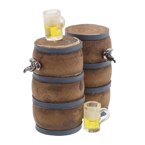 CIYODO 2sätze Miniatur-weinfass Mit Wasserhahn Und Miniatur-weinglas Aus Holz Für Puppenhaus-Dekoration Vintage-weinfass Feengarten Und Bar-Spielzeug von CIYODO