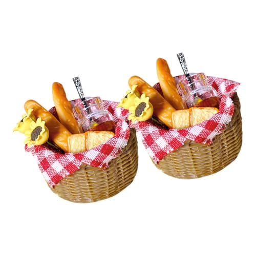 CIYODO 2 Sätze Miniatur Puppenhaus Zubehör Set Teiliges Honig und Brotkorb Set für Kreative Rollenspiele Robuste Materialien Detaillierte Requisiten für Miniaturküchen und Fotografie von CIYODO