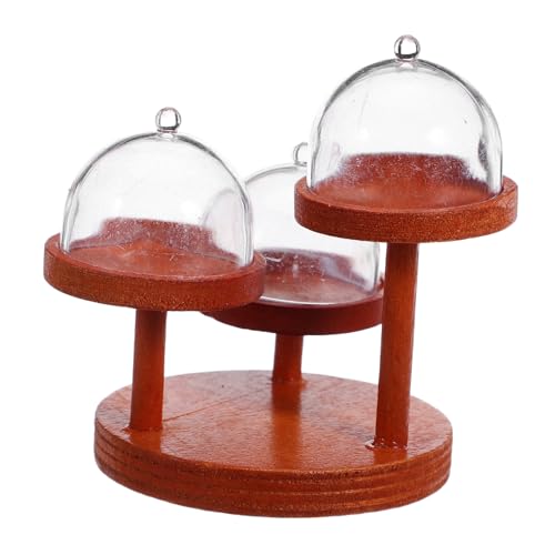 CIYODO 2 Satz Miniatur Puppenhaus Holz Dessertregal mit Abdeckhaube Mini Kuchenständer für Puppenhaus Süßigkeiten Obstpräsentation Realistische Miniatur Dekoration von CIYODO