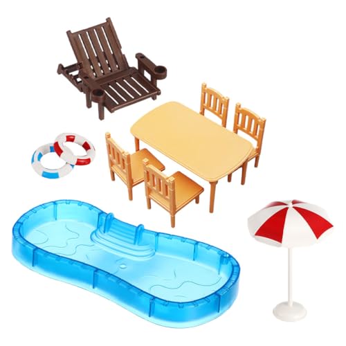 CIYODO 2 Sets Puppenhaus Miniatur Strand und Pool mit Mini Schwimmbecken Strandkorb Zubehör für DIY Feengarten Puppenhaus Dekoration von CIYODO