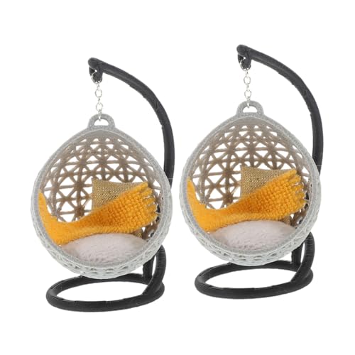 CIYODO 2 Stück Miniatur Hängesessel Modell Teilig mit Kissen und Decke Stabiles DIY Puppenhaus Möbel Ornament Realistische Mini Schaukelstühle für Mikrolandschaften und Kreative von CIYODO