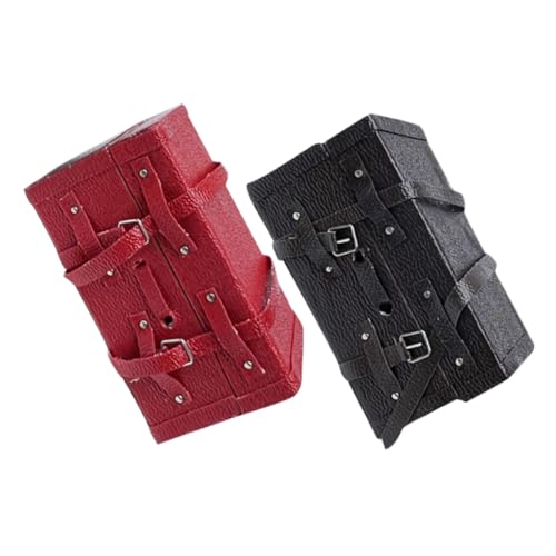 CIYODO 2 Stück Miniatur Koffer Teilig Vintage Stil Holz Gepäck Modell Puppenhaus Dekoration Rot Braun Realistisches Design Robust Niedlich für DIY Mini Haus Zubehör von CIYODO