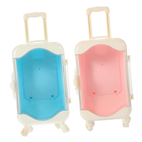 CIYODO 2 Stück Miniatur Puppenkoffer Kunststoff Reisegepäck Realistische Aufbewahrungsboxen für Puppenhaus Dekoration Tragbare Robuste Mini Reisekoffer Blau und Rosa von CIYODO