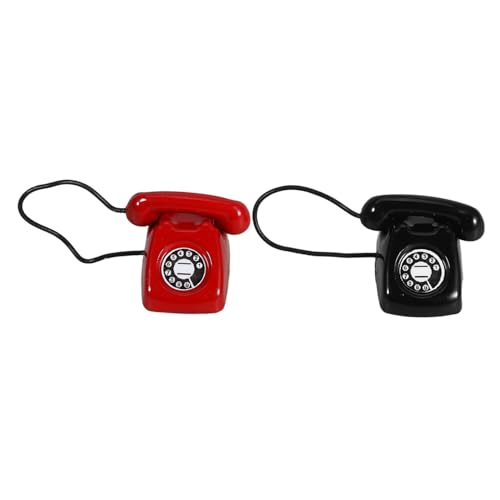 CIYODO 2stücke Miniatur Telefonmodell Retro Design Für Puppenhaus Spielzeug Telefonfiguren in Rot Schwarz Sicher Kinderfreundlich Zur Dekoration Für Rollenspiele von CIYODO