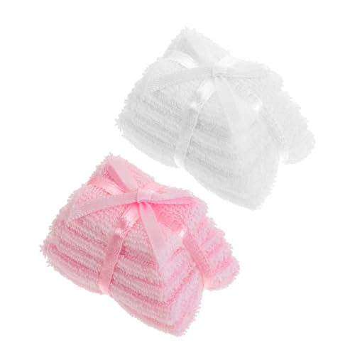 CIYODO 2 Stück Miniatur-badetücher für Puppenhaus Weiche Mini-handtücher in Weiß und Rosa Realistische Badezimmer-Dekoration Kompatibel mit Verschiedenen Puppenhaus-möbeln Langlebig und von CIYODO