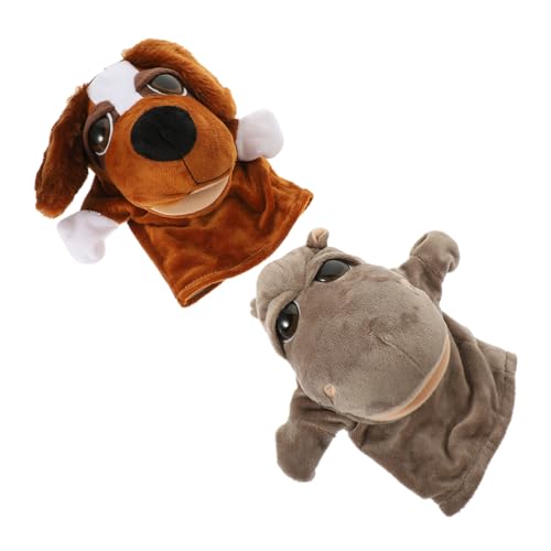 CIYODO 2 Stück Plüsch Handpuppen Teilig Weiche Kuscheltier Tier Handpuppen für Früherziehung Interaktives zum Geschichtenerzählen Geeignet für Eltern Flusspferd und Hund von CIYODO