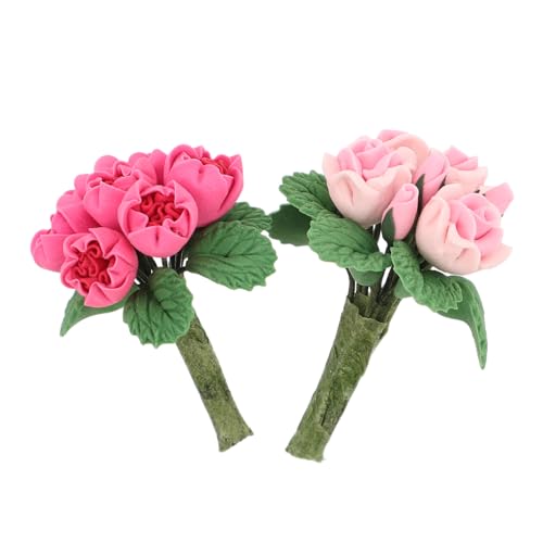 CIYODO 2 Stück Puppenhaus Dekoration Kleine Künstliche Blumensträuße für Puppenhaus Möbel Vielseitig Einsetzbare Mini Pflanzen zur Szenengestaltung und Heimdekoration von CIYODO