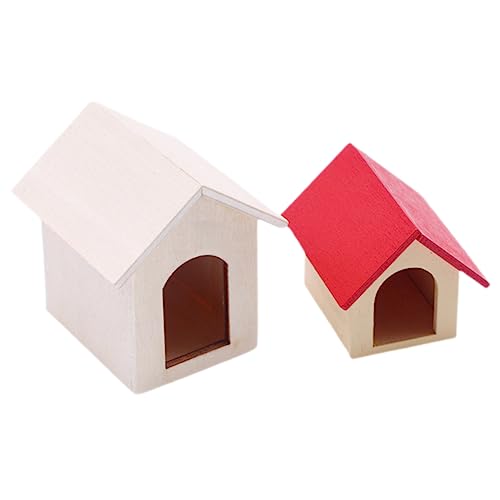 CIYODO 2 Stück Puppenhaus Miniatur Hundehütten aus Holz Kleine Puppenhaus Dekoration für Jungen und Mädchen für Geburtstage und Feiertage von CIYODO