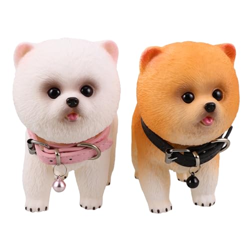 CIYODO 2 Stück Realistische Pomeranian Welpen Figuren aus Vinyl Kindgerechte Handliche Haustier Deko Lebensechte Kleine Hunde Skulpturen für Zuhause von CIYODO