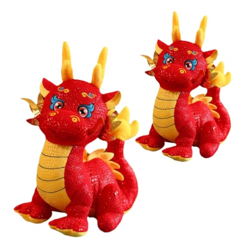 CIYODO 2 Stück Teiliges Kuscheliges Chinesisches Neujahrs Drache Plüschspielzeug Stofftier Deko für Zuhause und Festtage von CIYODO
