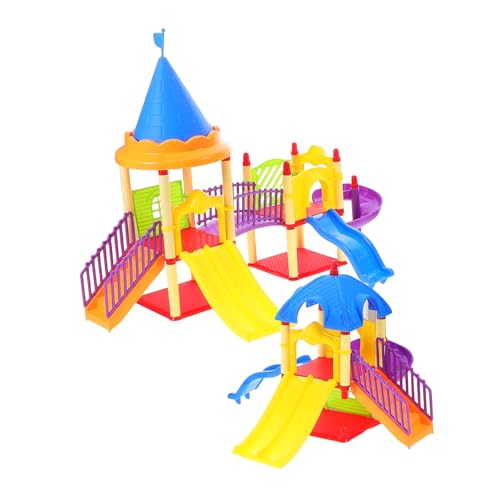 CIYODO 2 Stück Teiliges Mini Spielplatz Modell mit Rutsche Puppenhaus für Vielseitiges Spielplatz Zubehör Einfache Montage Dekoratives Sandtisch Miniaturspielzeug von CIYODO
