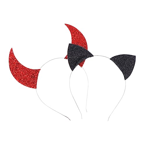 CIYODO 2 Stück Teiliges Party Kopfschmuck mit Roten Teufelshörnern und Schwarzen Katzenohren Wiederverwendbare Haarreifen für Festival Karneval Kostümparty Geeignet von CIYODO