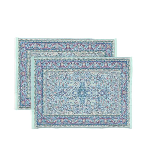 CIYODO 2 Stück Teiliges Puppenhaus Teppich Vintage Stoffteppich mit Floralem Muster Multifunktionaler Miniaturbodenbelag für Puppenhausmöbel Kreative Spieldekoration für Sammler von CIYODO