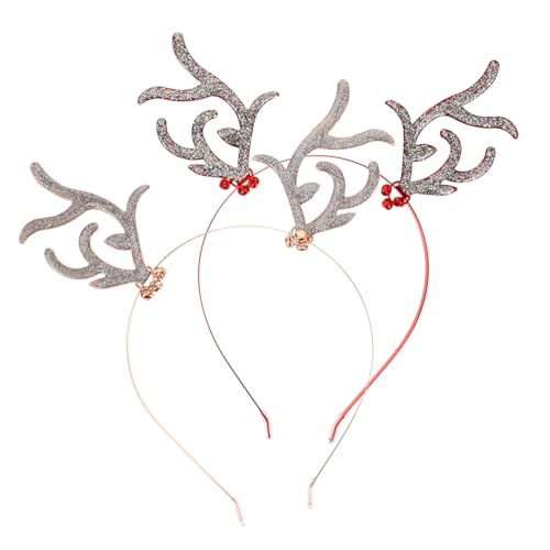 CIYODO 2 Stück Teiliges Weihnachts Haarreif mit Funkelnden Hirschgeweihen in Roségold und Rot Wiederverwendbar Robustes Material Festlich für Erwachsene für Party und Karneval von CIYODO