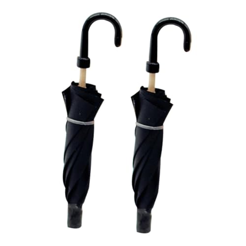 CIYODO 2 Stück Vintage Mini Regenschirm Kleine Schwarze Puppenhaus Deko Aufklappbarer Bjd Sonnenschirm Detailreiches Miniatur Modell für Puppenmöbel und Dioramen von CIYODO
