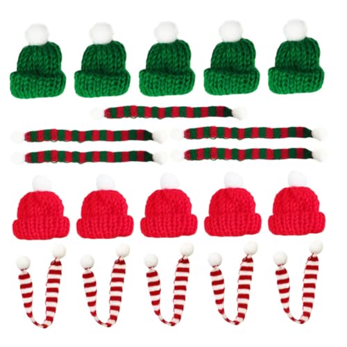 CIYODO 20 Stück Teiliges Strickmützen und Schal in Rot und Grün Handgefertigte Weihnachtsdeko für Tassen Flaschen und DIY Basteln Langlebige Detailreiche Xmas Tischdekoration von CIYODO