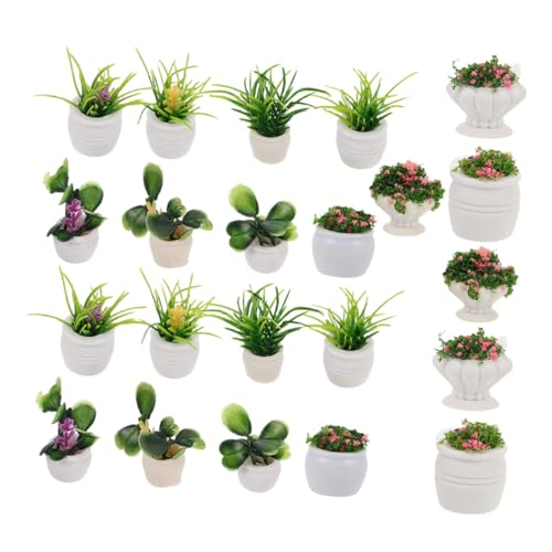 CIYODO 22 Stück Teiliges Miniatur Pflanzen Realistische Mikro-Bonsai Simulierte Miniatur Blumentöpfe Puppenhausdekoration Künstliche Gartenornamente Platzsparende Deko für Kleine Räume von CIYODO