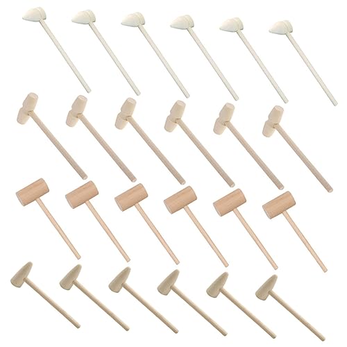 CIYODO 24 Stück Teiliges Mini Holzhammer Kinderwerkzeug für Jungen und Mädchen Leichter DIY Bastelhammer mit Langem Griff Handliches Langlebiges Holzspielzeug für Hand Auge Koordination von CIYODO