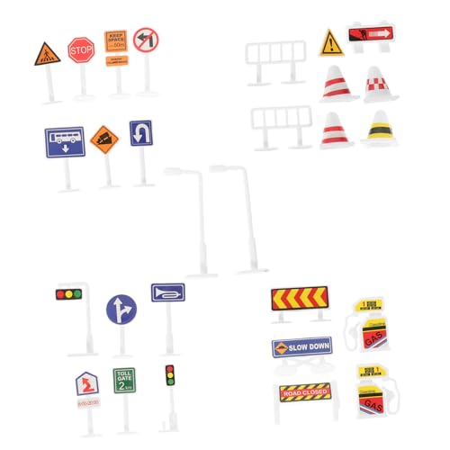 CIYODO 28 Stück Teiliges Verkehrszeichen Spielset für Mini Verkehrsschilder aus Robustem Material Realistische Farben Pädagogisches Straßenverkehrs Lernspielzeug Geeignet für Kindergarten von CIYODO