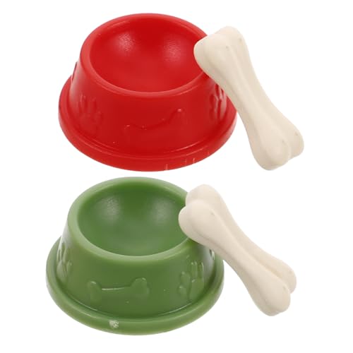 CIYODO 2Sätze Futternäpfe Kleine Plastiktierfiguren Mit Knochen Für Puppenhaus Haustier Zubehör Für Hundeaccessoires von CIYODO