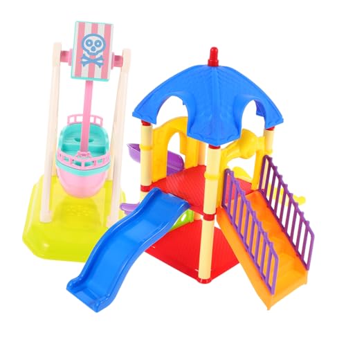CIYODO 2Stücke Puppenhaus Zubehör Mini Rutschenmodell Für Spielplatz Dekoration Mit Piratenschiff Design Für Rollenspiele Im Puppenhaus Farbige Für Kreative von CIYODO