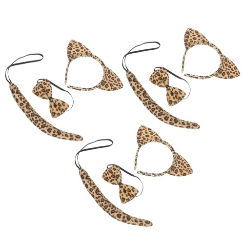CIYODO 3 Sätze Katzenohren Haarreif Set mit und Fliege Teiliges Cosplay Kostüm für Fasching Karneval und Kreative Fotos Gelb mit Leopardenmuster von CIYODO