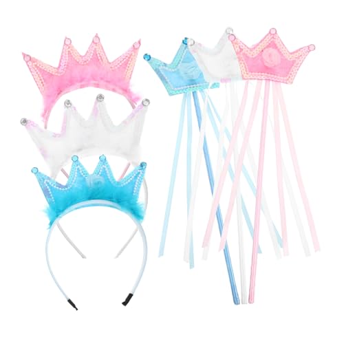 CIYODO 3 Sätze Prinzessin Tiara und Zauberstab Fairy Crown Haarreif in Weiß Blau Kreatives Rollenspiel Zubehör für Halloween Weihnachten Geburtstag Fest von CIYODO
