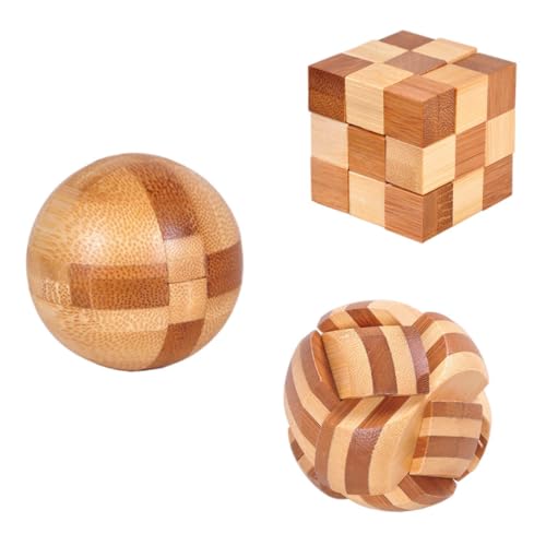 CIYODO 3 Stück Kongming Lock Puzzles Lock Puzzle Intellektuelles Puzzle Luban Lock Unlock Spiel Kinderspielzeug Hellbrauner Bambus von CIYODO