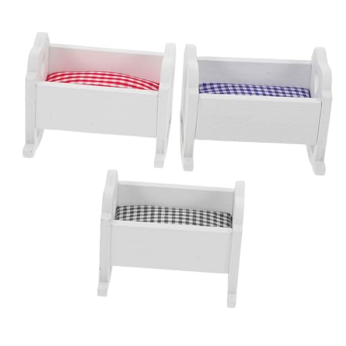 CIYODO 3 Stück Maßstab Mini Kinderbett Modell Weiß Blau Miniatur Möbel für Puppenhaus Schlafzimmer Dekoration von CIYODO