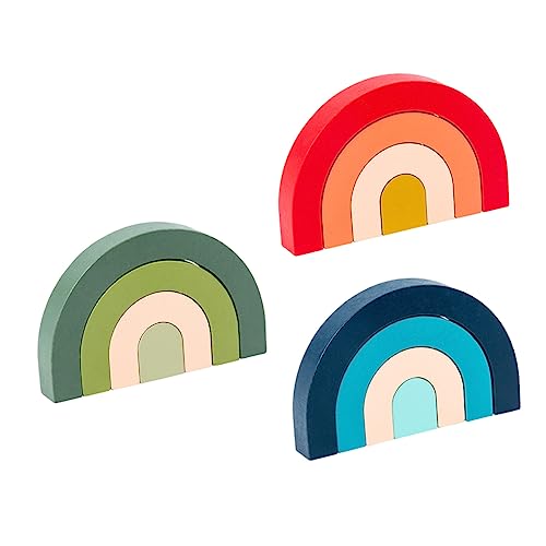 CIYODO 3 Stück Regenbogenbausteine ​​Ornamente Stapelblöcke Stapelspiel Regenbogen Holz von CIYODO