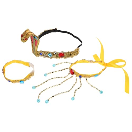 CIYODO 3 Stück Teiliges Ägyptisches Kostüm Zubehör Set für Frauen Cleopatra Haarschmuck Armbänder und Gürtel Elegantes Halloween Cosplay mit Leichtem Design und Geschenkverpackung von CIYODO