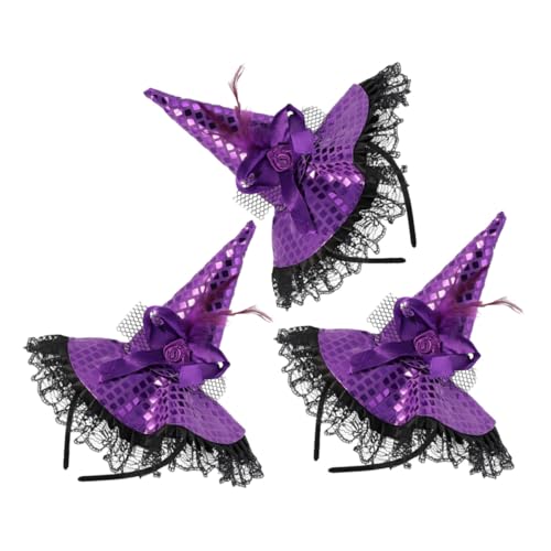 CIYODO 3 Stück Teiliges Hexenhut Haarreif Leichter Halloween Kopfschmuck mit Flexiblem Stirnband Bequemes Party-accessoire für Damen und Mädchen für Cosplay und Mottopartys von CIYODO