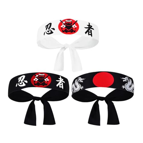 CIYODO 3 Stück Teiliges Japanisches Hachimaki Stirnband für Ninja Kostüme Küchenbedarf und Sport mit Authentischem Design Vielseitiges Accessoire für Kostümpartys und Fitness von CIYODO