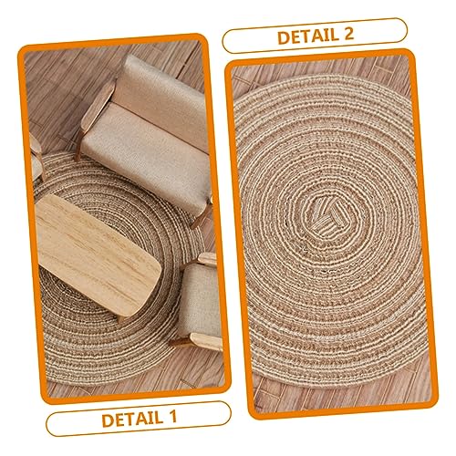 CIYODO 3 Stück Teiliges Mini Teppich aus Baumwollseil Weiche Puppenhaus Teppiche in Beige Braun und Blau Dekorative Mini Bodenmatten für Puppenmöbel von CIYODO