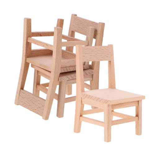 CIYODO 3 Stück Teiliges Miniatur Holzstühle für Puppenhaus Robuste Detailreiche Miniaturstühle aus Holz für Wohnzimmer Schlafzimmer und Esszimmer Realistische Puppenhausmöbel Zubehör von CIYODO