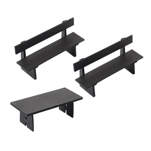 CIYODO 3 Stück Teiliges Miniatur Sitzbank Tisch Set Stabile Puppenhaus Möbel Langlebige Mini Möbel Garnitur mit Tisch und Sitzbänken für Garten Dekoration und Puppenhaus Zubehör von CIYODO