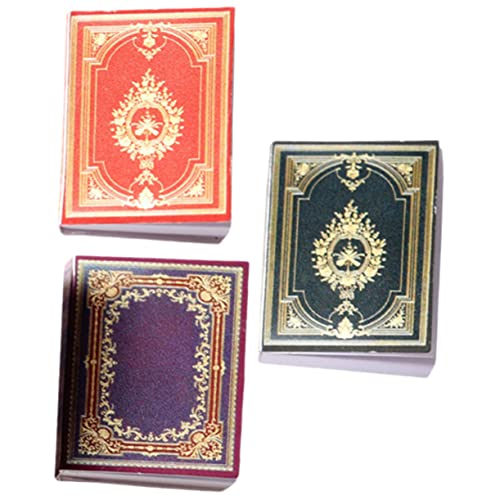 CIYODO 3 Stück Teiliges Miniaturbücher für Puppenhaus Europäische Klassische Dekobücher Rot Schwarz Filigrane Mini Buchmodelle als Miniaturhaus Zubehör Platzsparende Vintage Deko von CIYODO