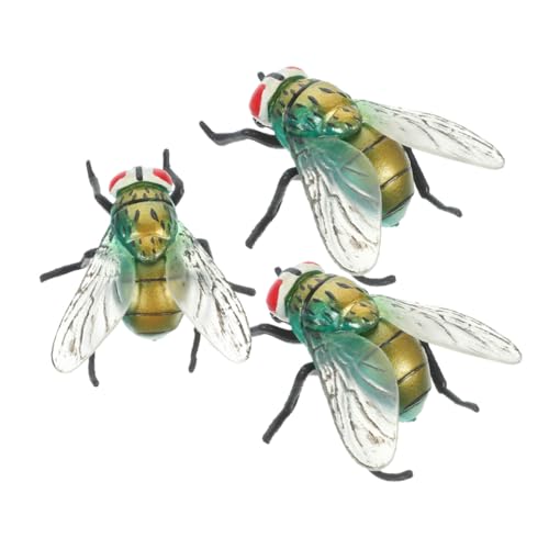 CIYODO 3 Stück Teiliges Realistische Fliegenmodelle aus Kunststoff Grün Täuschend Echte Insektenfiguren Robuste Nachbildung für Sammler Dekoration Halloween Party Lernspielzeug von CIYODO