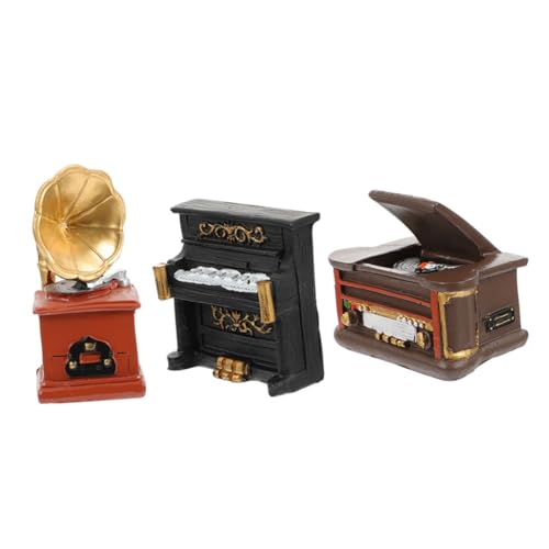 CIYODO 3 Stück Teiliges Retro Miniatur Ornament aus Resin mit Grammophon Klavier und Schallplattenspieler Künstlerische Vintage Tischdekoration für Wohnzimmer und Fotorequisiten CIYODO 3 Stück Teiliges Retro Miniatur Ornament aus Resin mit Grammophon Klavier und Schallplattenspieler Künstlerische Vintage Tischdekoration für Wohnzimmer und Fotorequisiten von CIYODO