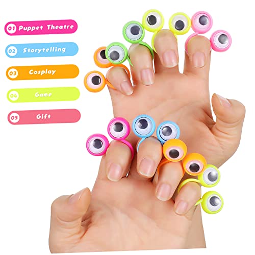 CIYODO 30 Teiliges Bewegliche Große Augen Finger Ringe Puppenspielzeug für Bunte Lernringe mit Lustigen Augen für Rollenspiele Geschichten Erzählen Partyspaß und von CIYODO