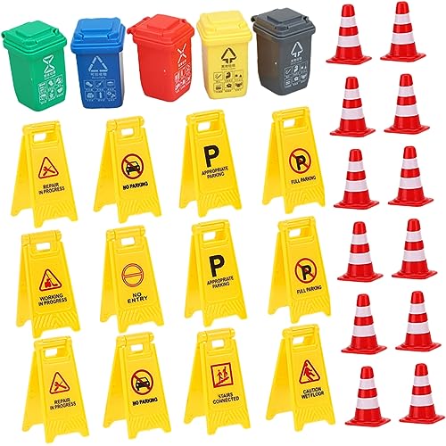 CIYODO 37 Stück Verkehrskognitives Zapfen Lehrreich Zeichen Klein Leitkegel Ornament Lustiges Lernspielzeug Für 5-jährige Verkehrskegel Verkehrsabsperrzaun Mini- Plastik von CIYODO